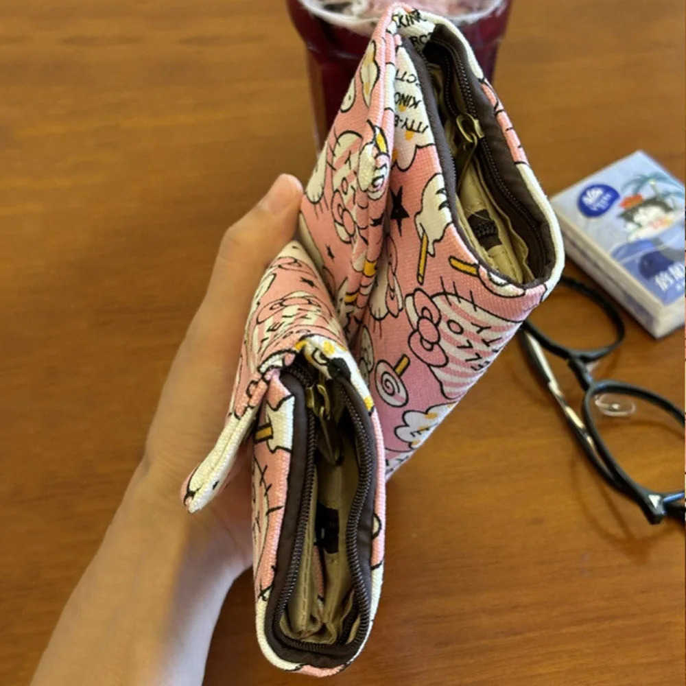 Sanrio Hellokitty Cartoon Tri-fold Canvas Wallet Kawaii Anime Card Holder Purse Photo Album Pendant Keychain Card Cilp Pack Gift H251211