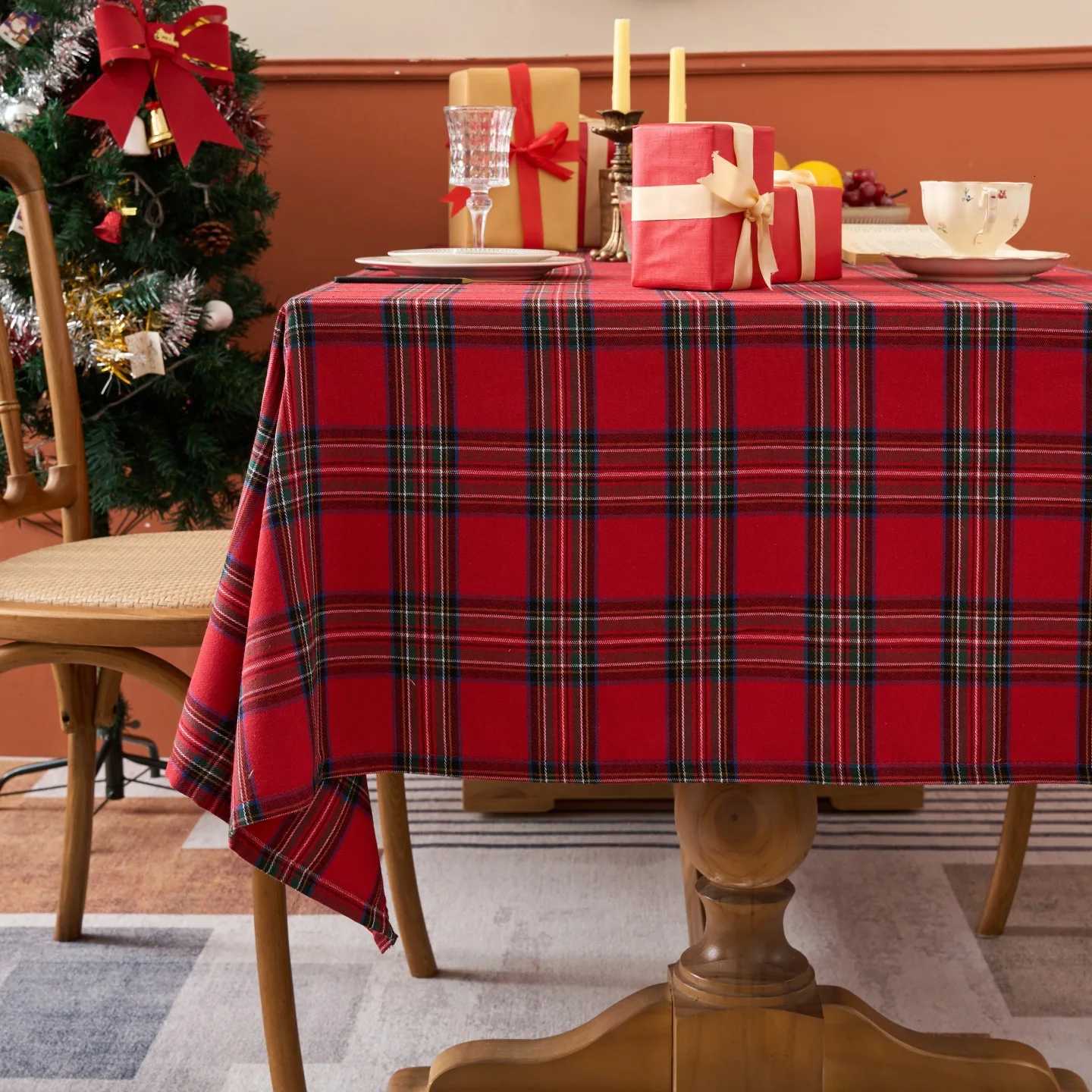 Christmas Checkered Tablecloth Rectangle-Red Plaid Table ClothsWinter Farmhouse Table Decor for Dining/Parties/Holiday H251211