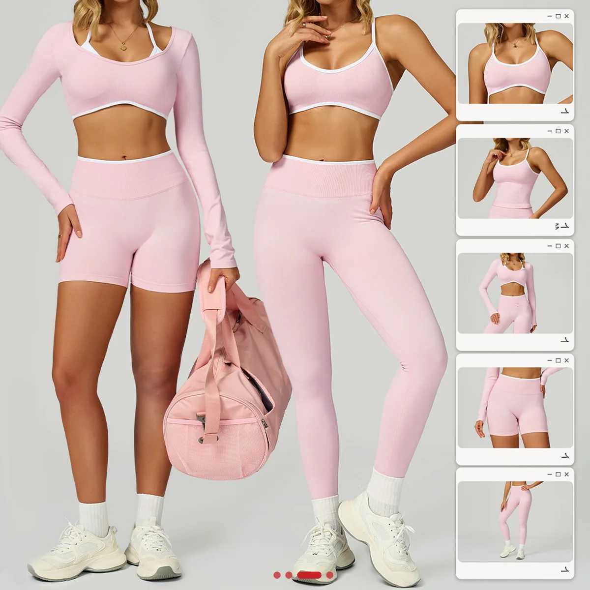 New 2 Piece Yoga Clothes Womens Tracksuit Athletic Gym Sports Bra Leggings Pilates Fitness Long sleeves Workout Tops SportswearT251211