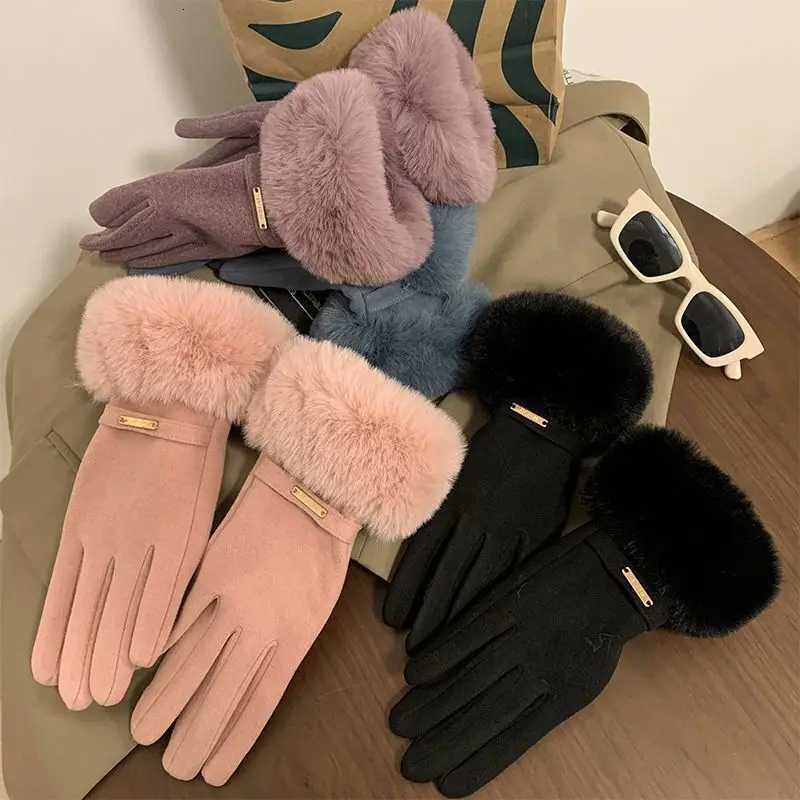 New Thick Plush Sleeves Suede Gloves Short Soft and Warm Solid Color Gloves Autumn and Winter Outdoor Cycling Windproof Gloves Y251211