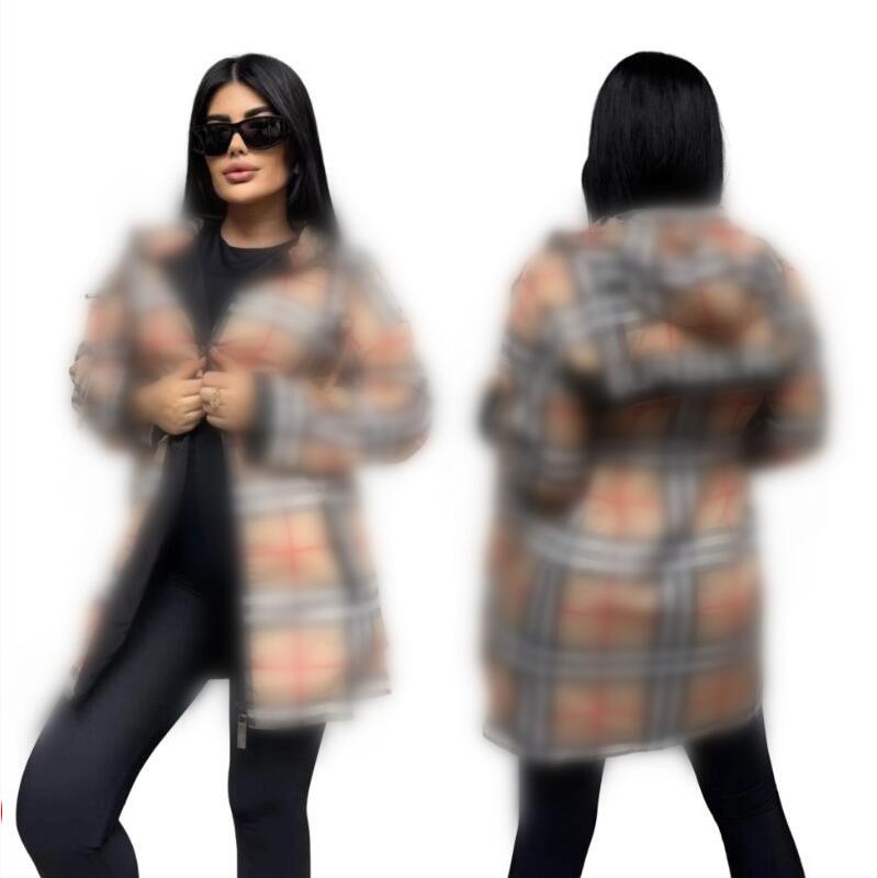 Spring Designer trench coats Women's zipper plaid Trench Coats Women Fashion England Middle Long hoody Coat oversized outfit for lady