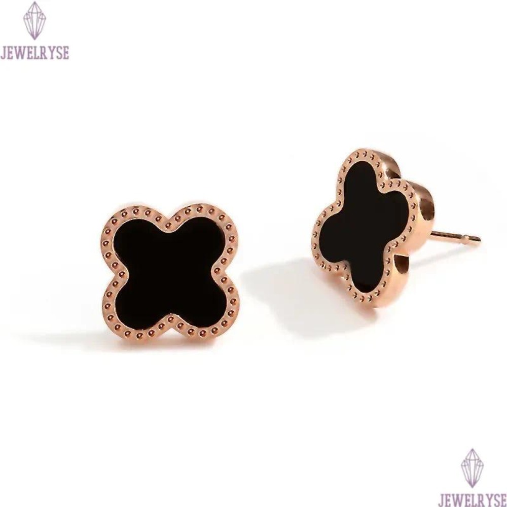 Titanium Steel Leaf Studs Earrings Women 18K Rose Gold Plated Fashion Luxury Shell Flower Jewelry Gifts Black Green White Red Leaves Charm Never Fade 
