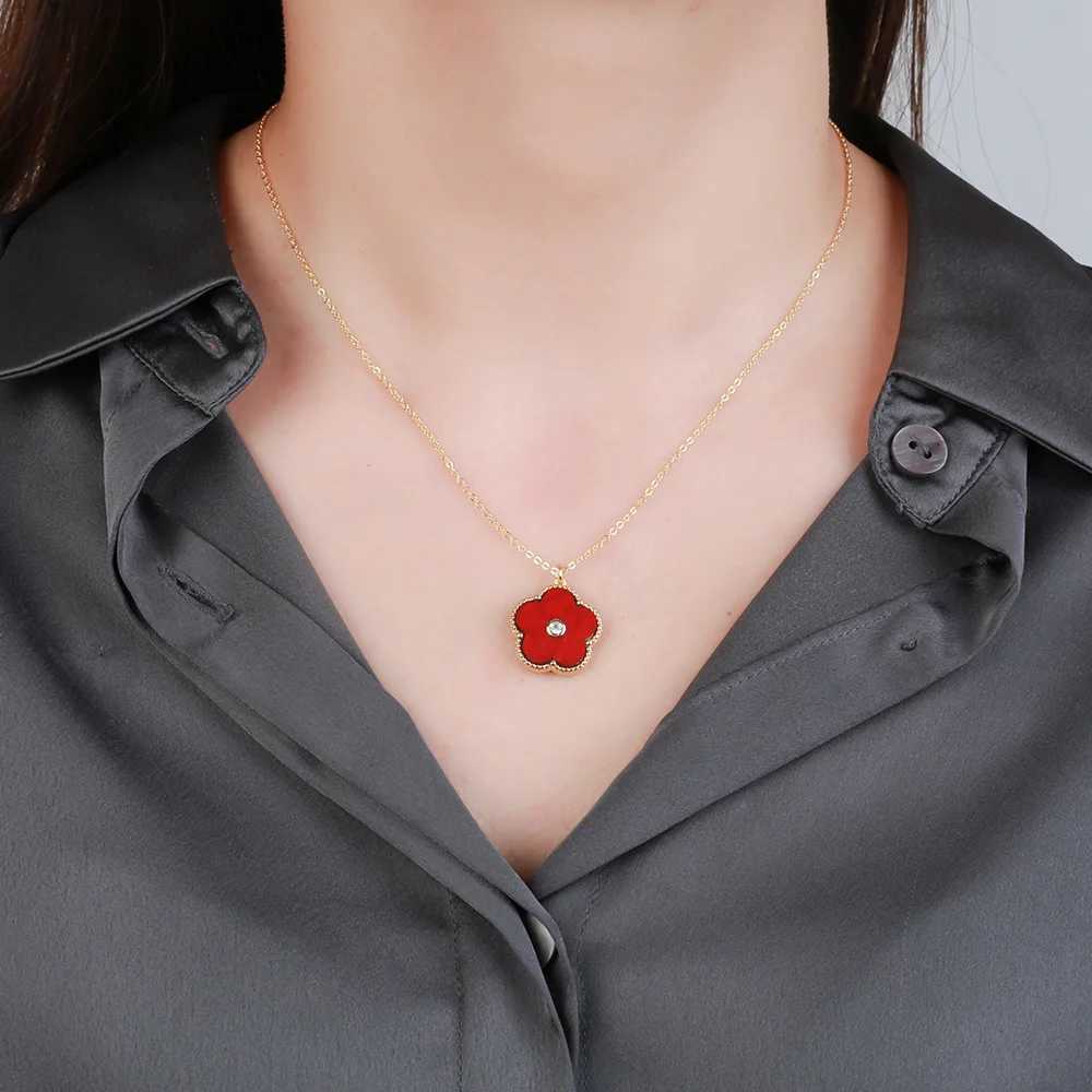 Women FashIon JeweIry FIve Ieaf FIower Pendant NeckIace GoId SIIver Rose GoId ZIrcon Sweet HIgh QuaIIty BrIde GIft M251211