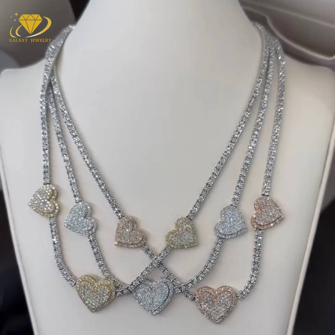 Customized Moissanite Chain Mens Vvs Tennis Chain 4mm 925 Silver Clover Heart Women Iced Out Diamond Moissanite Tennis Necklace