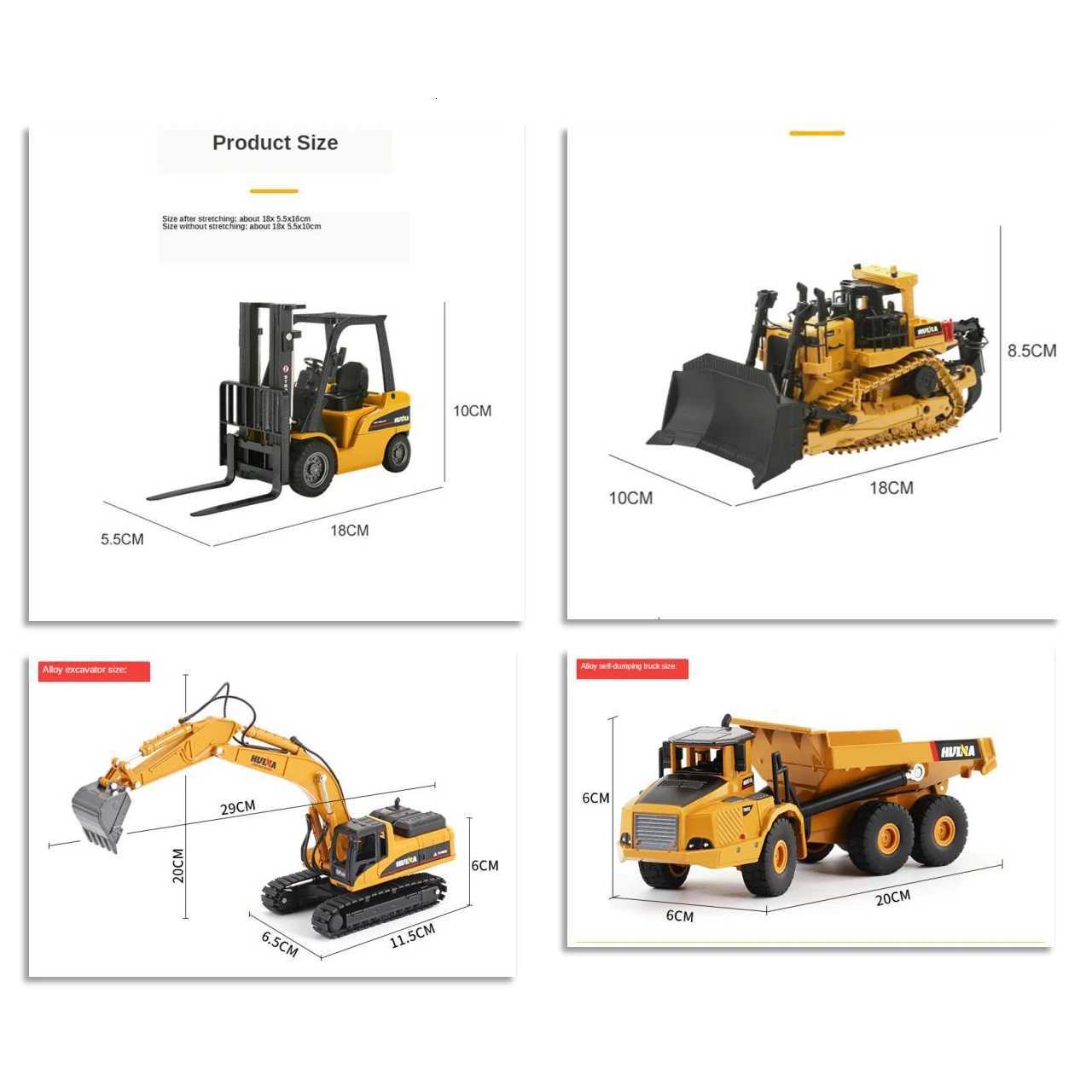 HUINA Alloy Diecast Excavator 150 Engineering Construction Model Bulldozer Metal Truck for Boys Birthday Gift Toy Cars Y251209