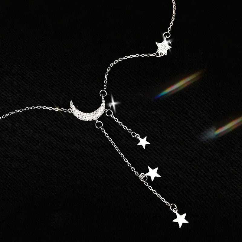 Exquisite Bling Silver Color Tassel Star Moon Necklace For Women Clavicle Chain Woman Jewelry Birthday Gift Accessories M251211
