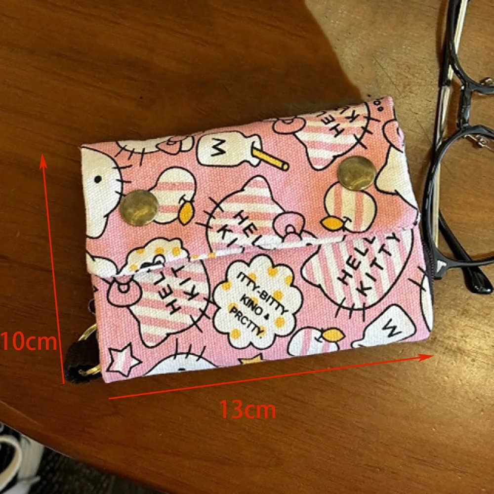 Sanrio Hellokitty Cartoon Tri-fold Canvas Wallet Kawaii Anime Card Holder Purse Photo Album Pendant Keychain Card Cilp Pack Gift H251211