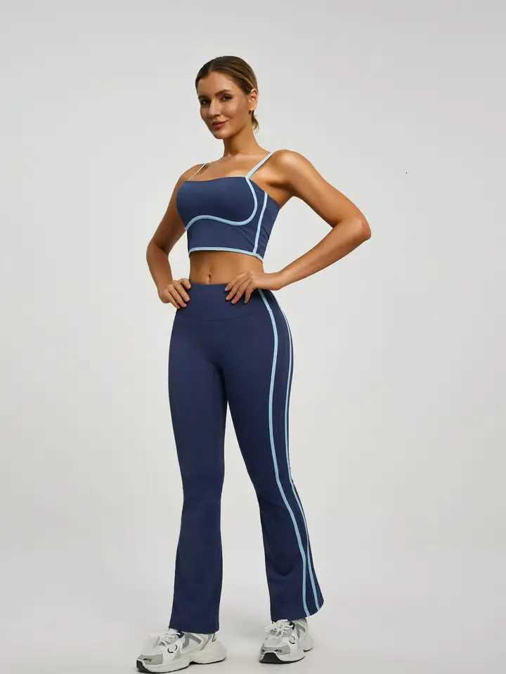 Womens Fitness Set 2-Piece Backless Tank Top High Waist Bell Bottoms Comfortable Sportswear Cute Casual YogaT251211