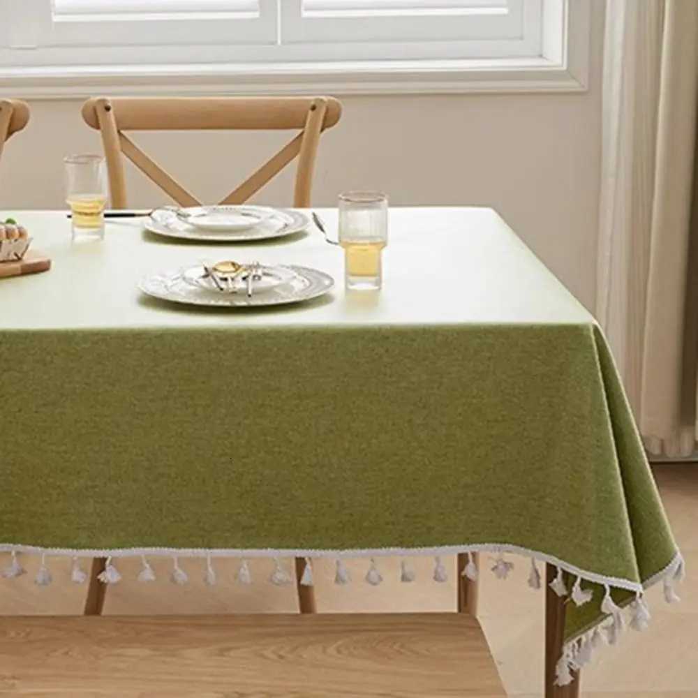 Rectangular Rural Style Textured Tablecloth Waterproof Cotton and Linen Table Decoration with Tassel Oil-proof Table Runner H251211