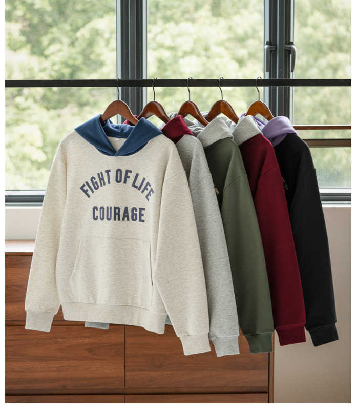 2025 New Color-Contrasting Pullover Hooded Sweatshirt for Lovers with Embroidery, Premium Heavyweight, Trendy American Style, Loose Fit, Fall/Winter Z251211