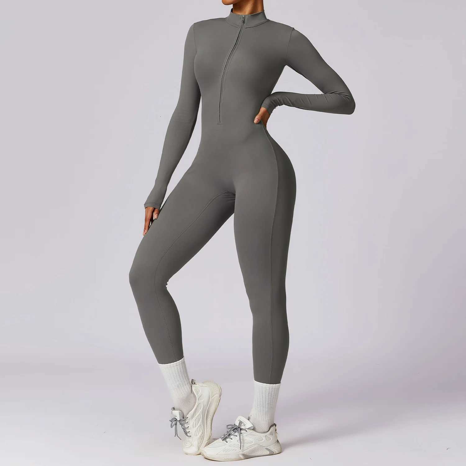 Women Yoga Jumpsuit Fitness Sports Suit Zipper Elastic One-Piece Bodysuits Gym Long Sleeve Gym Runing Push Up Workout SportwearT251211
