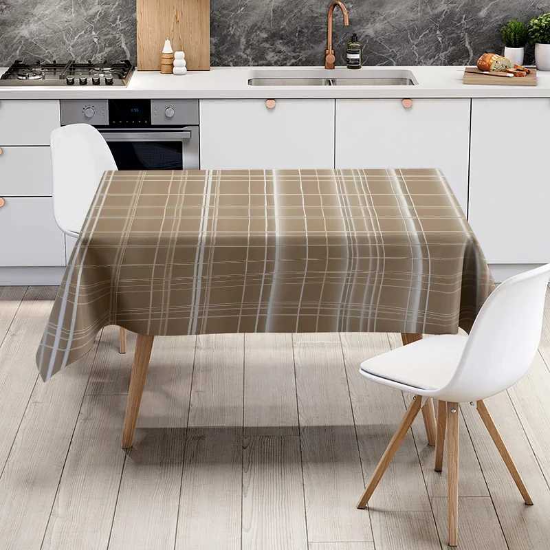 Brown plaid tablecloth plaid pattern waterproof tablecloth for farmhouse dining and party decor H251211
