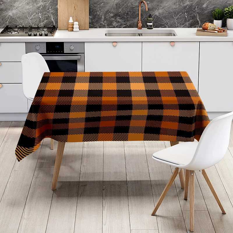 Modern Plaid Tablecloth Decorative Dining Table Linens Set for Home Party Decoration in Dark Brown Orange Checkered Pattern 56x1 H251211