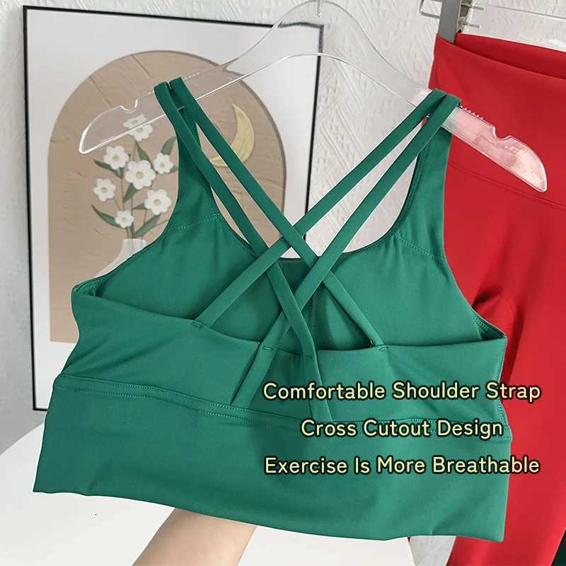 Christmas style 2-piece yoga suit Solid color gym fitness set cross back yoga top Peach butt yoga pants Pilates running suitT251211