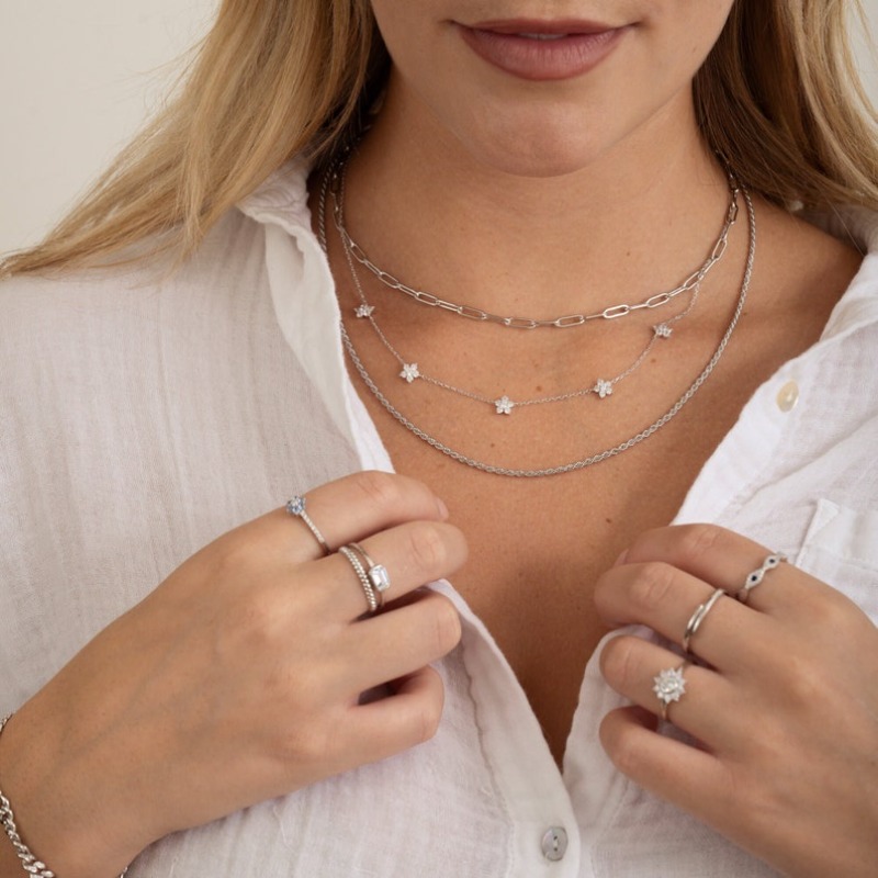 Jewellery Necklace Fine Jewellery Silver Plated Flower Daisy Dainty Layering Cubic Zirconia April Birthstone Minimalist Chain for Daily Wear and Birth