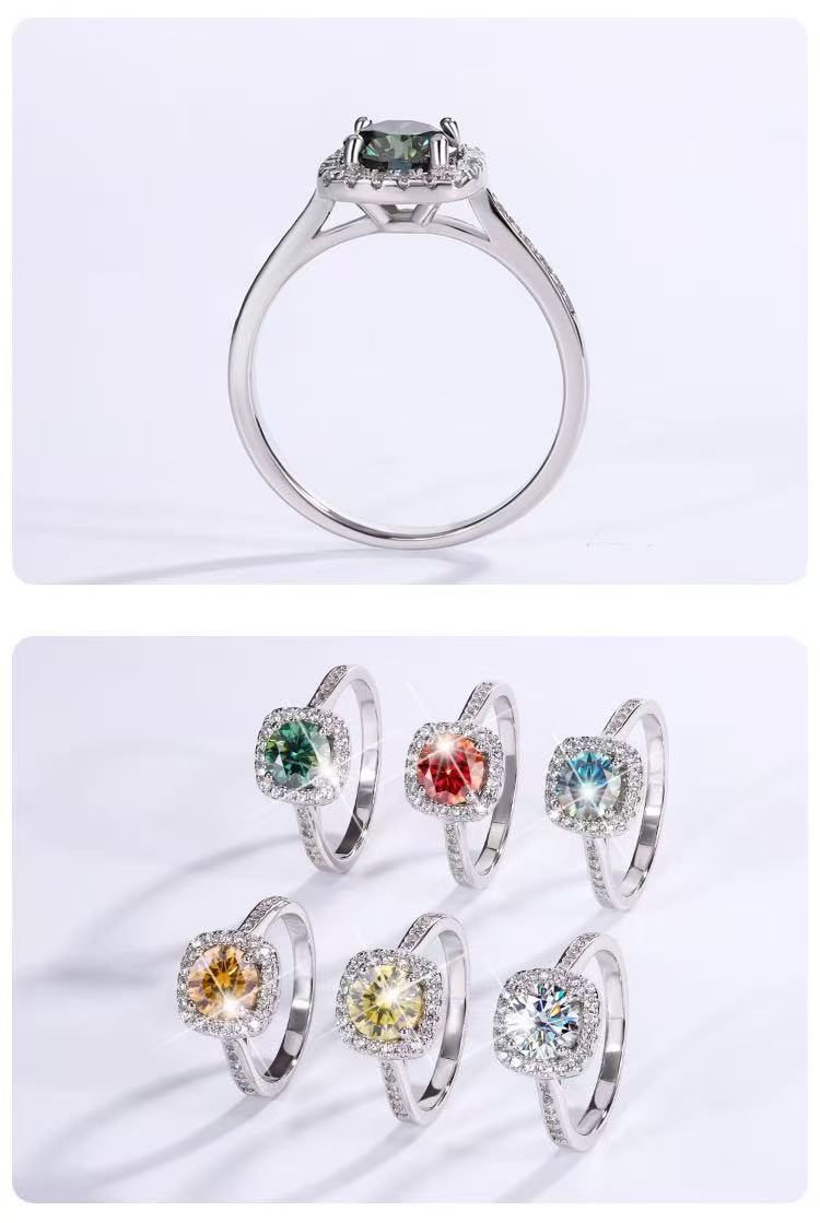 Certisfied 0.5-5ct Moissanite Engagement Rings D Color Green Yellow Diamond Square Wedding Ring S925 Sterling Silver Wholesale - view 9