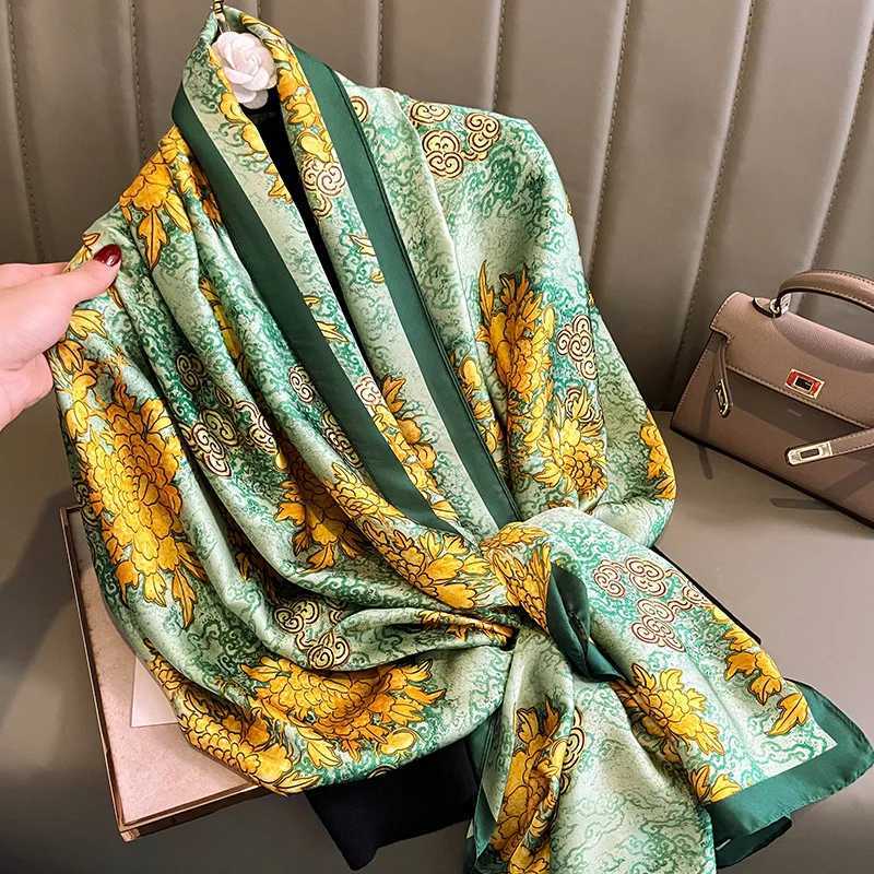 Luxury Brand Silk Scarf Women Large Shawls Hijab Design Stitching striped arrow imitation silk sunscreen outdoor beach towel Y251211