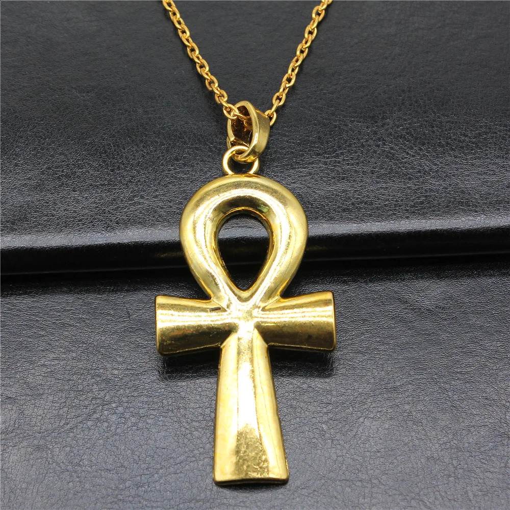 3 Colors 80x42mm Ancient Egyptian Key Of Life Ankh Cross Pendant Necklace Punk Hiphop Long Chain Necklace Jewelry Accessories 251210