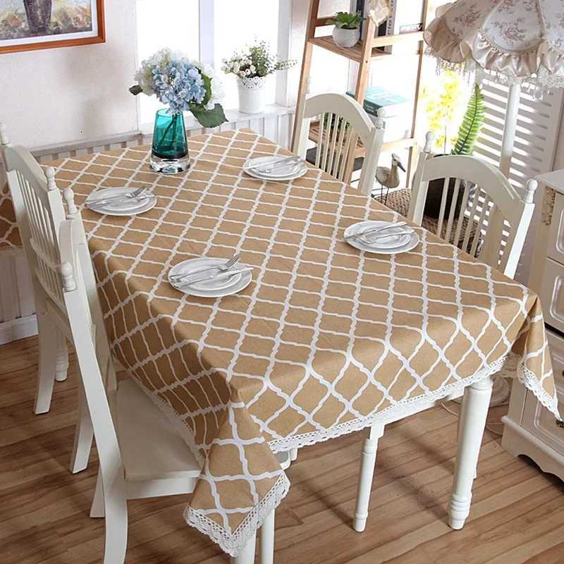 Nordic Style Christmas Plaid Tablecloth Soft Cotton Linen Map with Lace Hem Modern Rectangular and Round Cover for Dining Table H251211