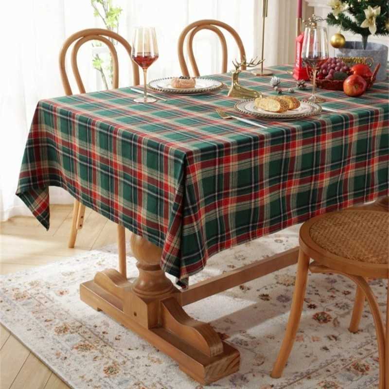 1pc Vintage Christmas Plaid Tablecloth Rectangular with Tassels for Dining/Tea Table Holiday Party Decor H251211