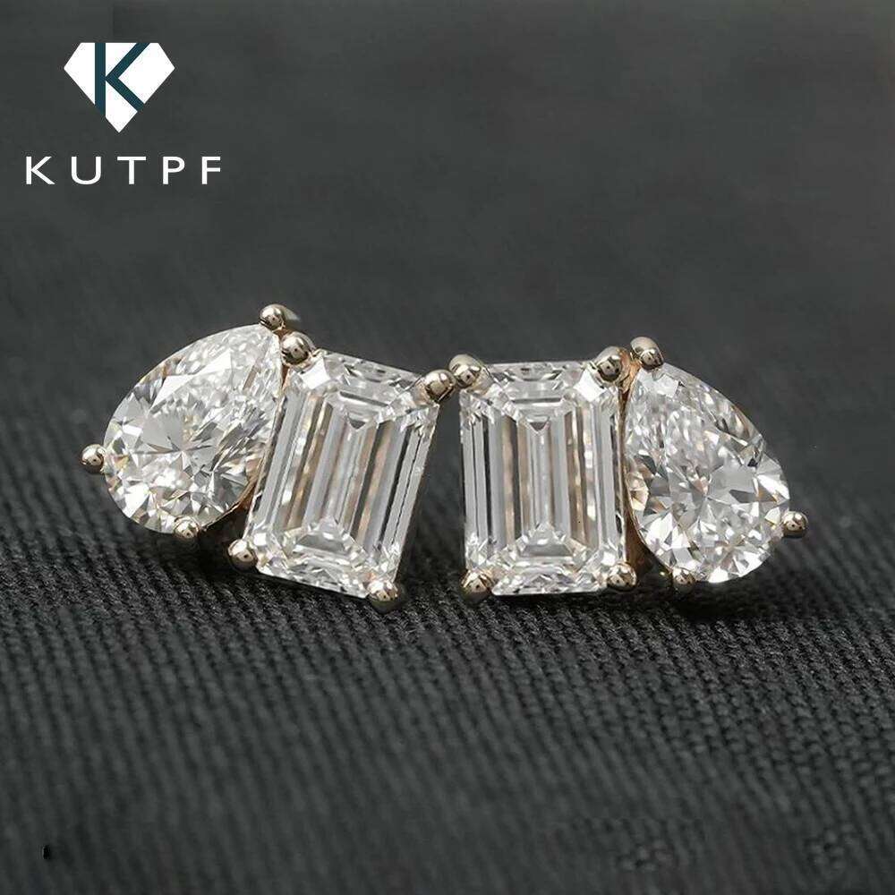 4Cttw Radiant/Emerald &Pear Cut Moissanite Stud For Women S925 Silver With Certificate 2-Diamond Earrings Fine Jewelry
