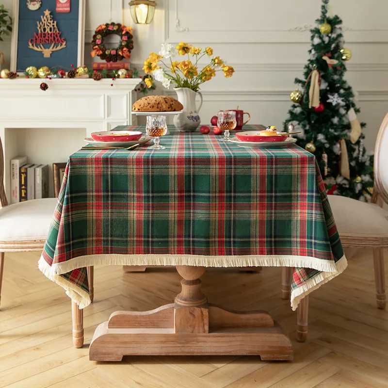 Christmas Plaid Tablecloth Rectangle Thanksgiving Tassel Table ClothsHalloween Washable Table Cover for Holiday/Party/Dining H251211