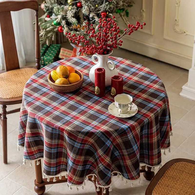 Retro Plaid Christmas Tablecloth Round/Rectangular Table Decorations Washable Wedding Home Decor for Kitchen Dining Table Covers H251211
