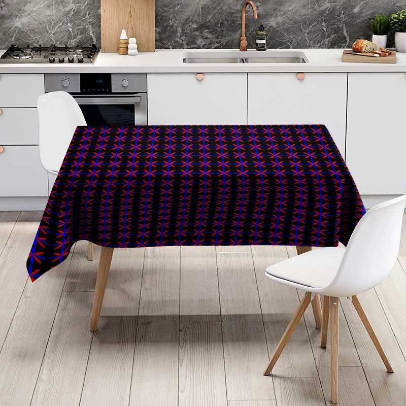 Decorative Tablecloth Modern Geometric Design for Dining Room or Kitchen Use Black Red Blue Floral Pattern Fabric Covering 120x1 H251211
