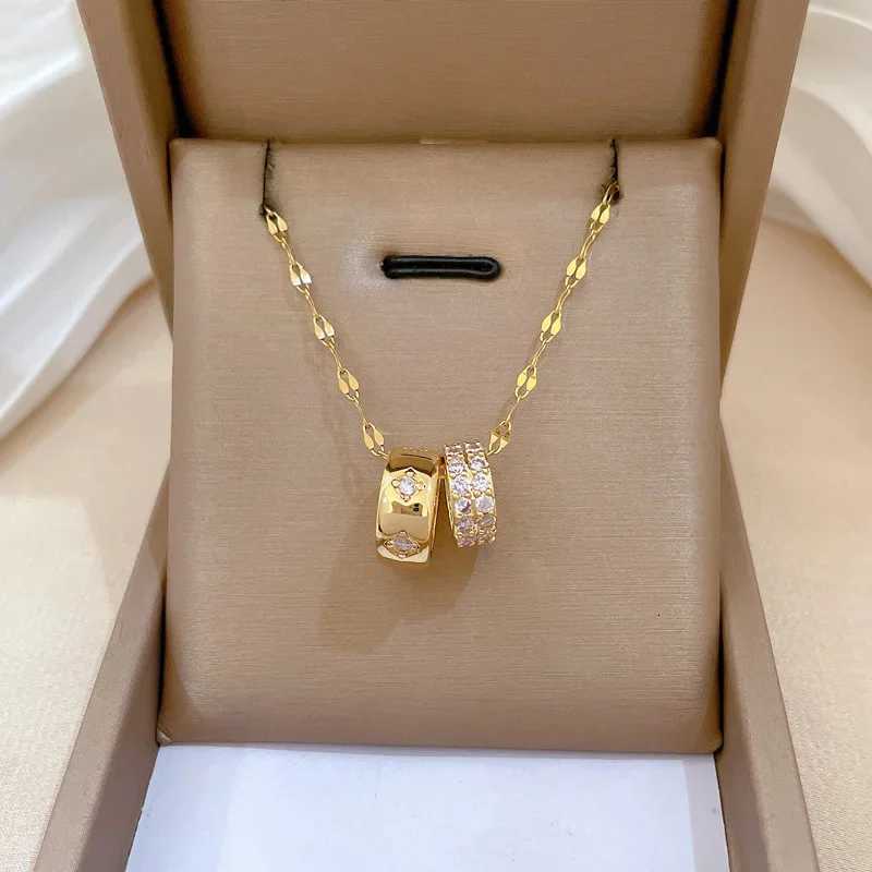 Titanium Steel Double Ring Fashion Elegant Necklace for Women Versatile Choker Chain Jewelry M251211