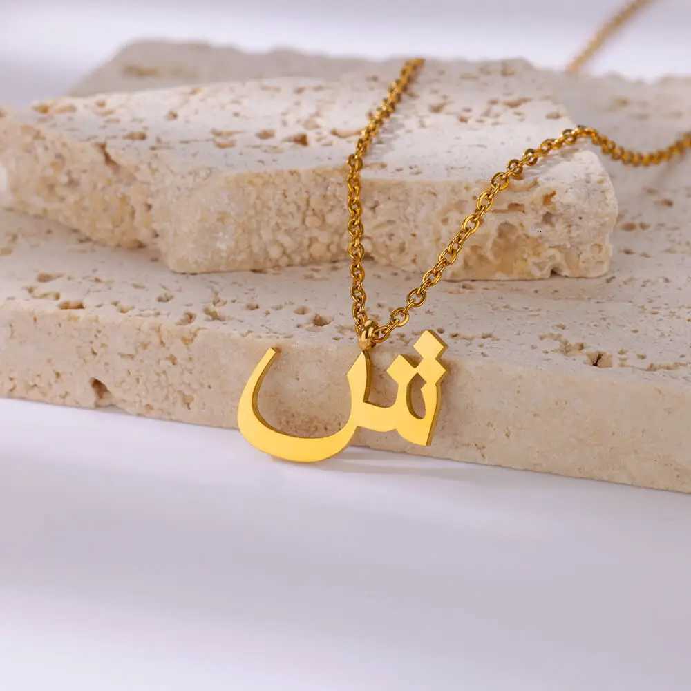 Arabic Alphabet Necklace For Women Fashion Simple Stainless Steel Letter Name Choker Necklace Lucky Amulet Muslim Female Jewelry M251211