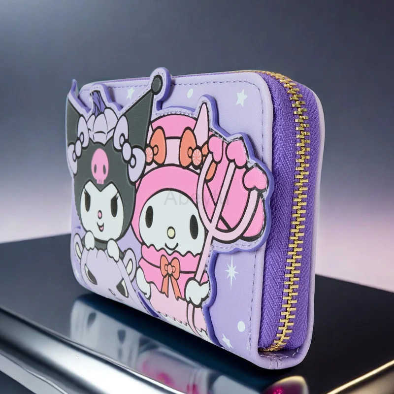 Sanrio Authentic Loungefly Kuromi And Melody Halloween Zipper Wallet Card Bag Kuromi Melody Figures Girls Anime Peripheral Gifts H251211