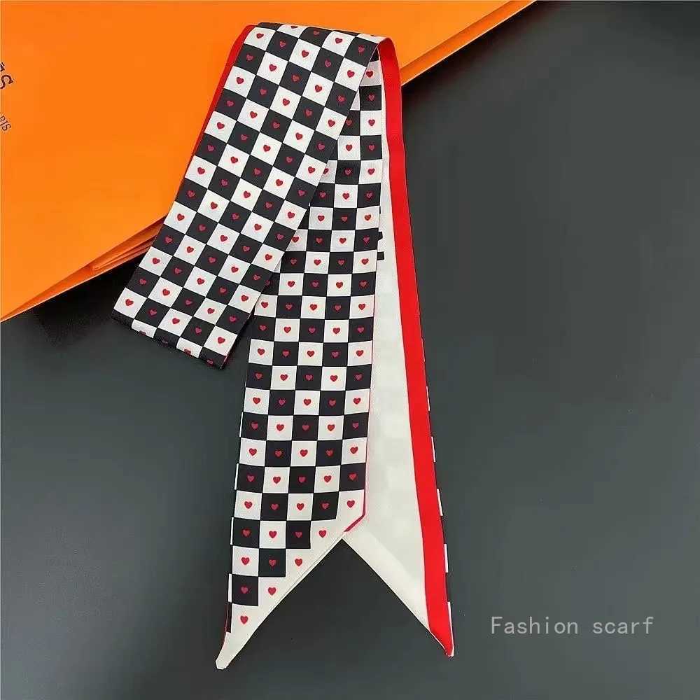 Black and White Checkerboard Womens Accessories Long Small Scarf Gray Silk Scarf Tied Princess Diana Bag Ribbon Wholesale Y251211