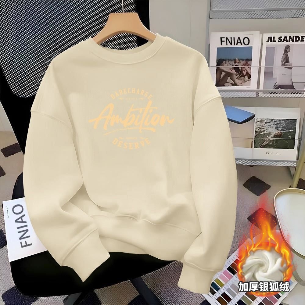 Men's Heavyweight 100% Cotton Crew Neck Sweatshirt: Oversized Pullover, Fleece-Lined, Autumn Warmth, Trendy Teenager Top