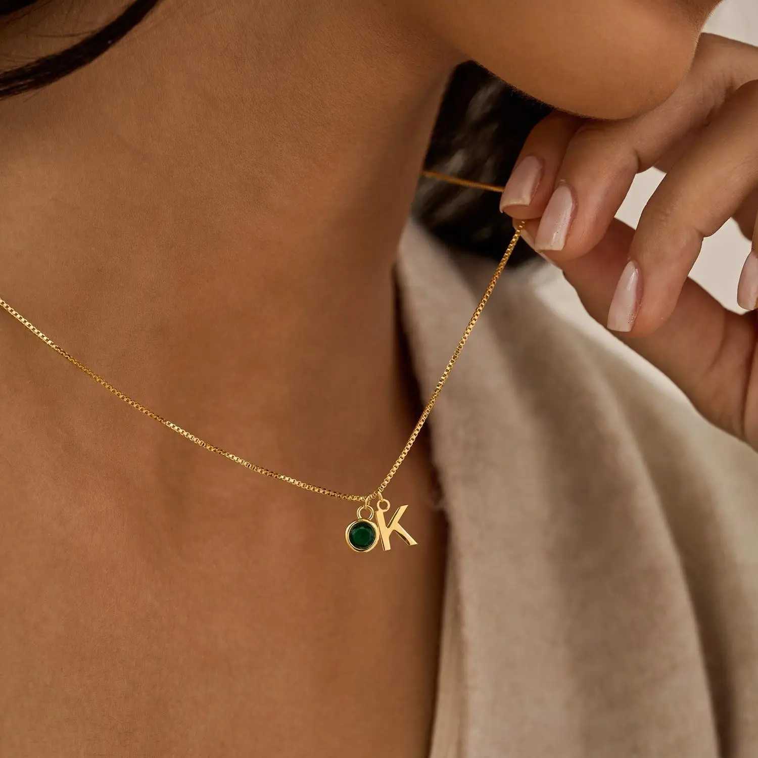 Personalized Initial Necklace with Birthstone Gold Letter Necklace Birthstone Necklace with box Chain Birthday Gift For Women M251211