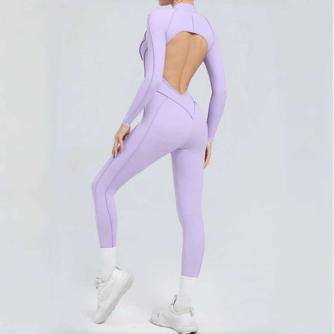 Backless Hip Lift Yoga Jumpsuit Sports Fitness Removable Padding Zipper Leggings One-Piece Running Workout Clothes Gym BodysuitT251211