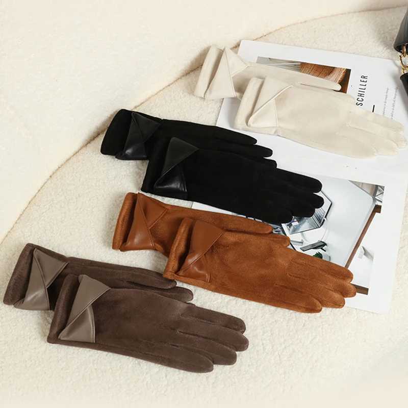 1 Pair Suede Gloves For Women Winter Velvet Gloves Elegant Touch Screen Gloves Riding Driving Keep Warm Outdoor Christmas Gift Y251211