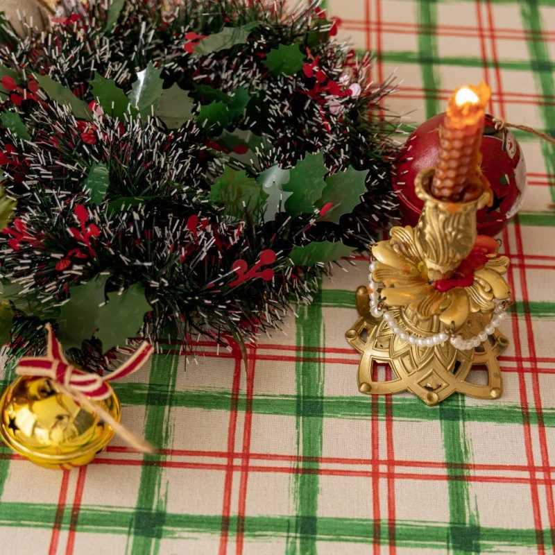 Round Plaid Christmas Tablecloth Washable Polyester Cotton Table Decorations Kitchen Picnic Dinning Weddings Tabletop Home Decor H251211