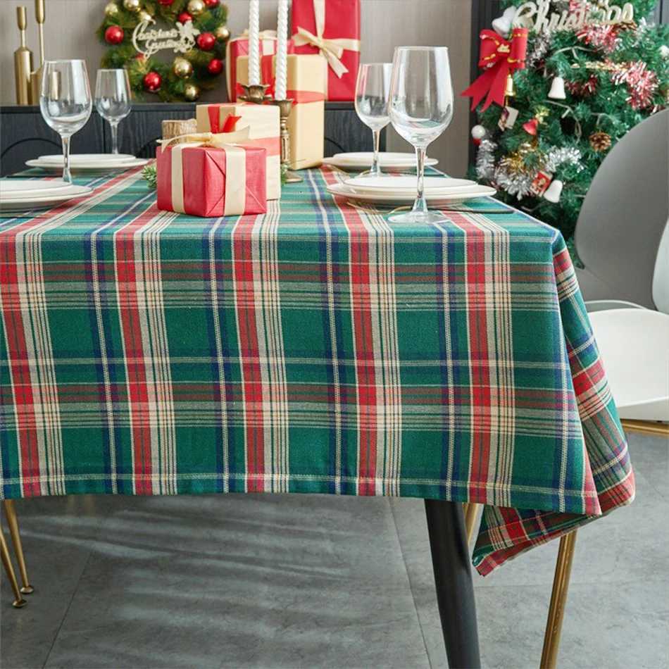 Christmas Black White Grid Cotton Tablecloth Rectangle Dustproof Table Top Coverfor Home Party Birthday Christmas Decor H251211