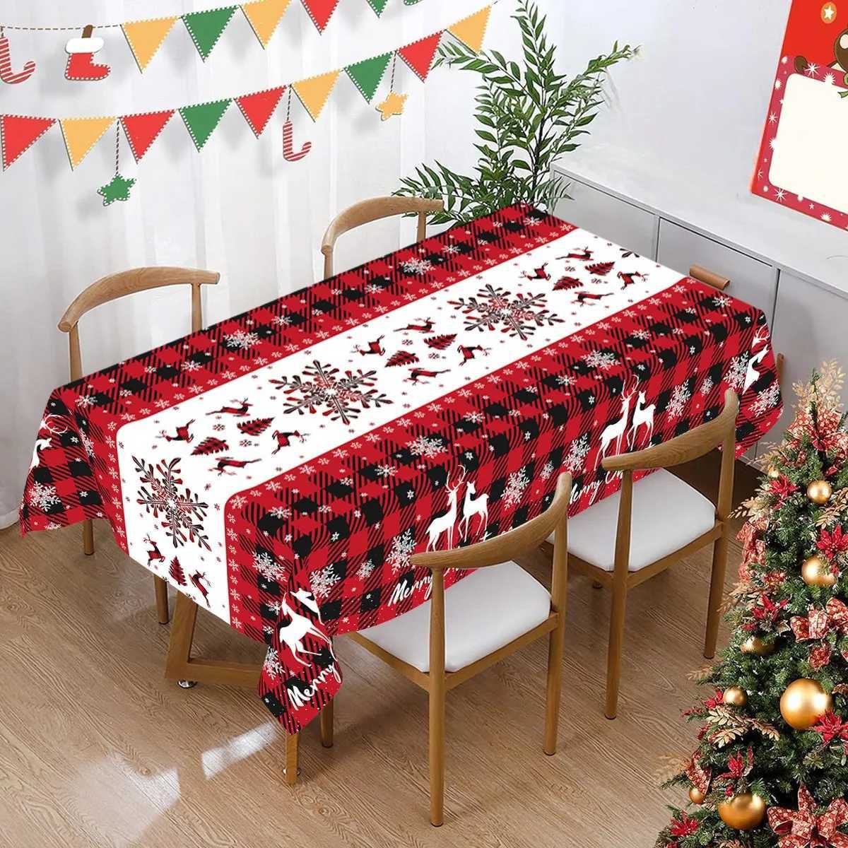 Christmas Plaid Plastic Tablecloth Christmas Decorations for Home 2025 Navidad Natal Xmas Table Ornament New Year 2026 H251211