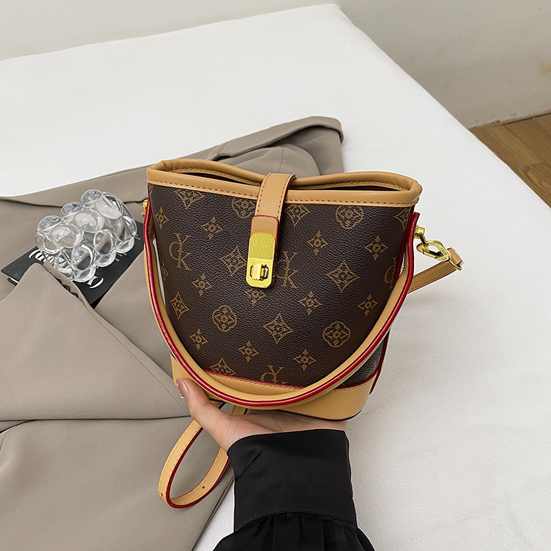 Free Freight Bag Female Simple Senior Sense Old Flower Bucket Bag Temperament Fashion Shoulder Cross-Body Bag Female Bag