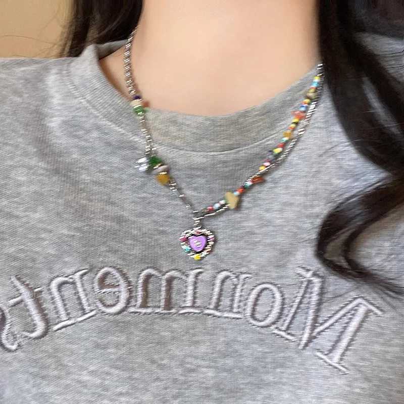 PANJBJ 925 Sterling Silver Colored Stones Satr Drip Glaze Necklace For Women Girl Ins Kpop Double Layer Jewelry Dropshipping M251211