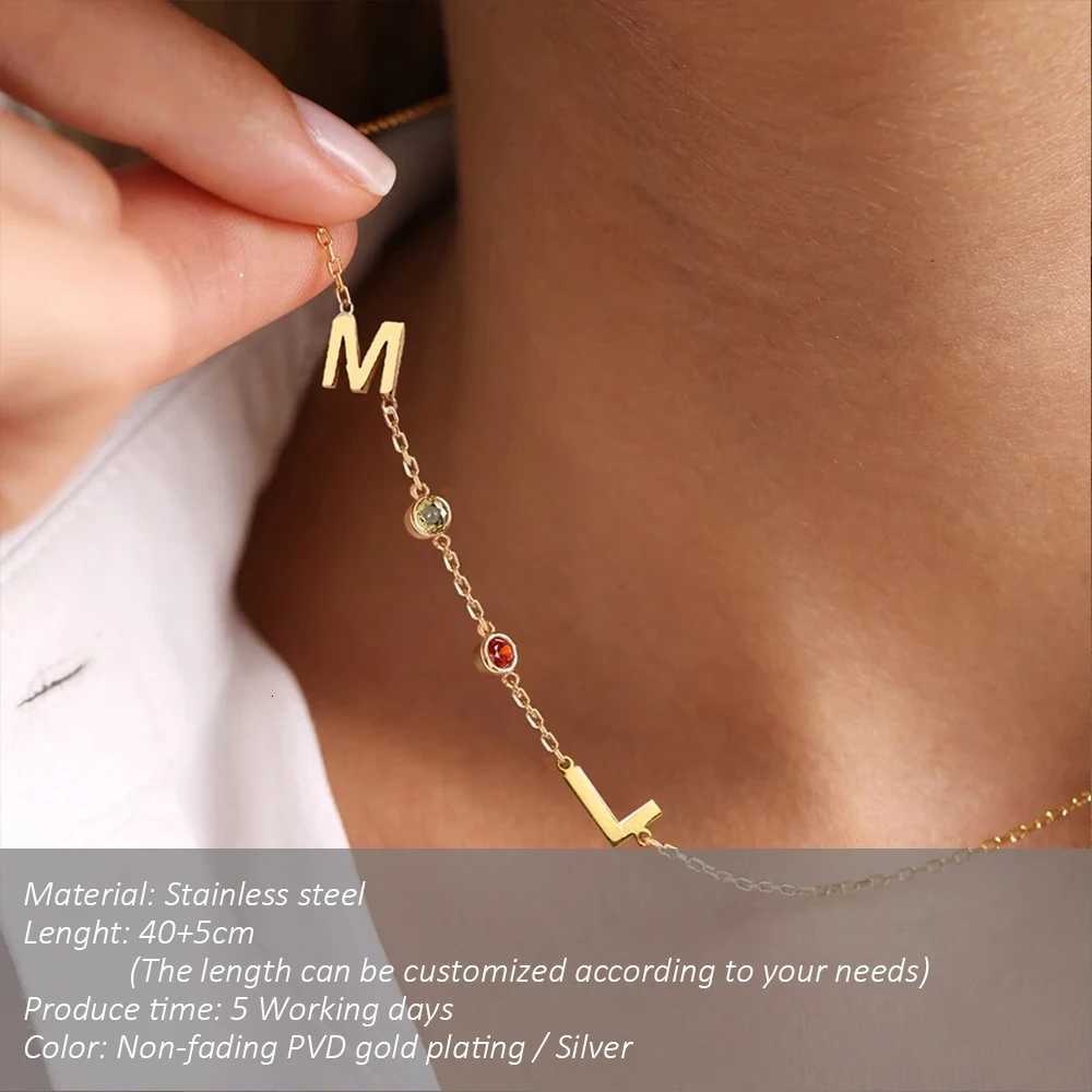 SUNIBI DIY Birthstone Customized Necklace 26 Letter Side Pendant Necklace Gifts Dropshipping Wholesale M251211