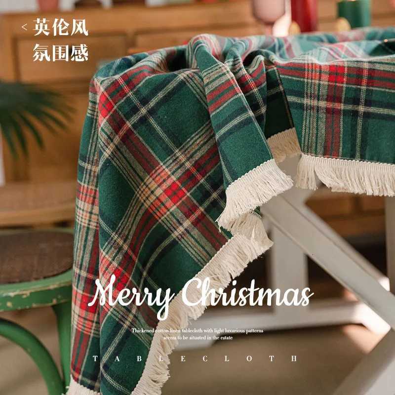 Christmas Plaid Tablecloth Winter Holiday Tassel Tablecloth Decor for Rectangle Tables Parties Dining Farmhouse Kitchen Decor H251211