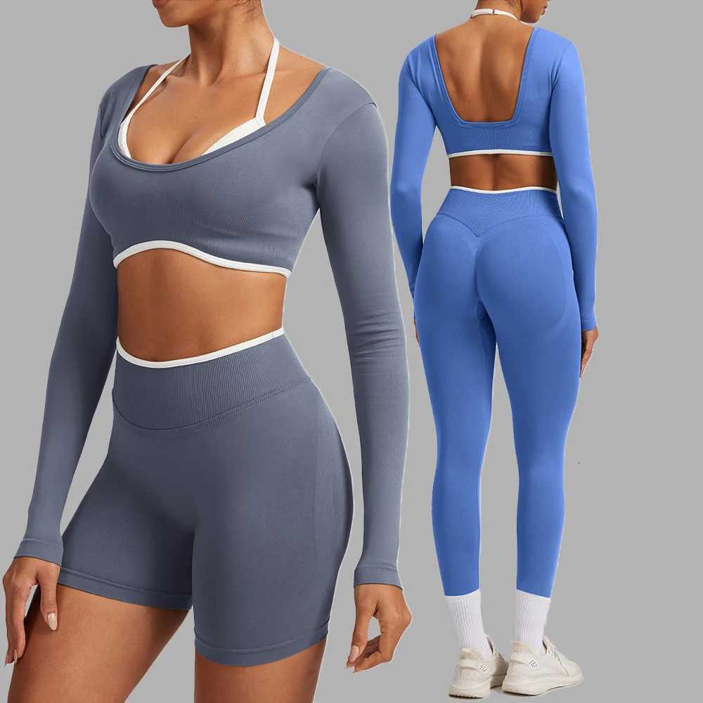 Sportswear 2PCS Seamless Yoga Set Gym Fitness Suit Women Yoga Tracksuits Workout Gym Clothes Crop Top Sports Leggings SuitT251211