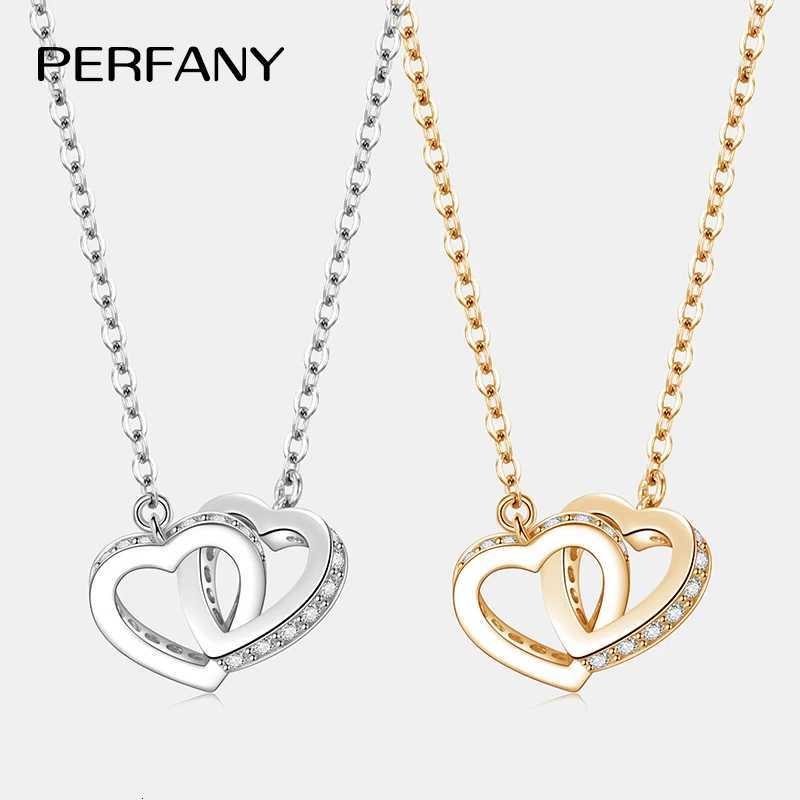 PERFANY All Moissanite Necklace for Women S925 Pure Silver Double Heart Design Laboratory Diamond Pendant Fashion Luxury Jewelry M251211