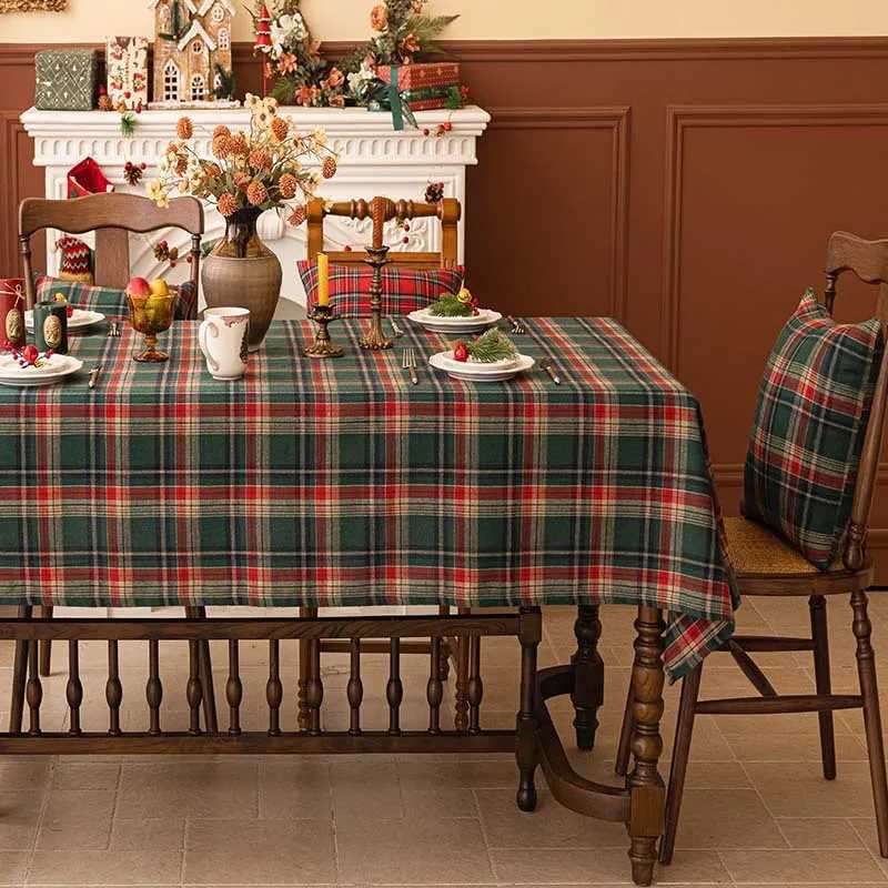 Christmas Decorative Tablecloth Red green checkered coffee table tablecloth PolyesterCotton Red Green Table cover for HomeParty H251211