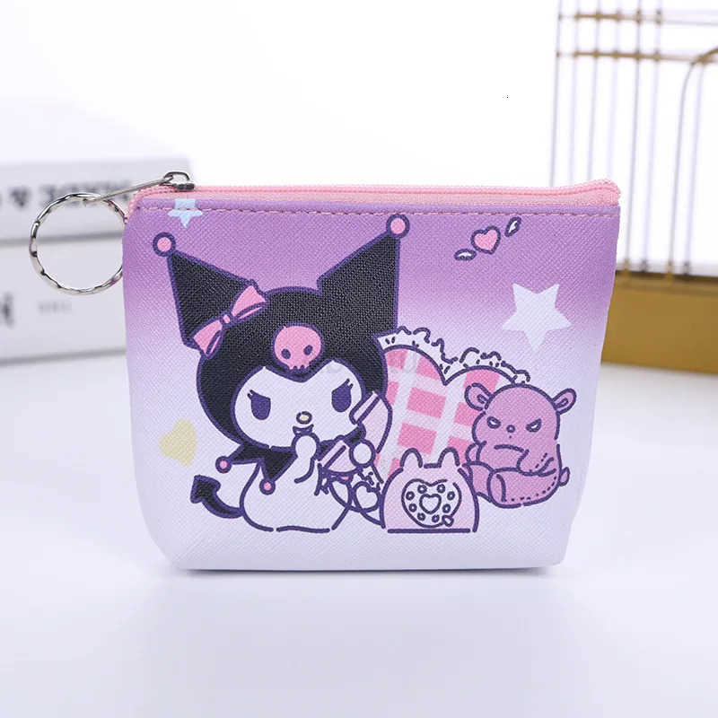 Sanrio Cartoon Kuromi Hello Kitty My Melody Printed Children PU Zip Coin Purse Bags Girls Storage Pouch Wallets Mini Wallet H251211
