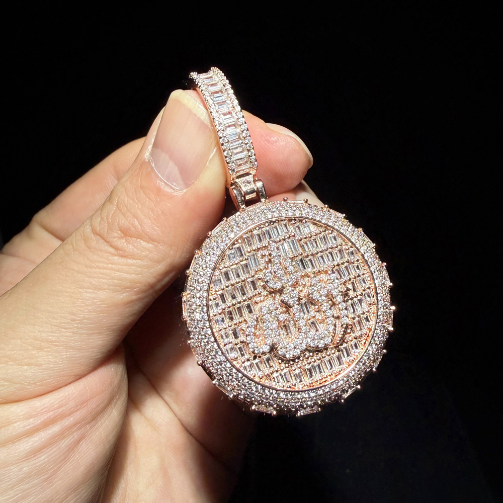 New Iced Out Bling Muslims Allah Pendant Necklace Silver Color Pave Zircon CZ Letter Charm Bling Men Hip Hop Jewelry