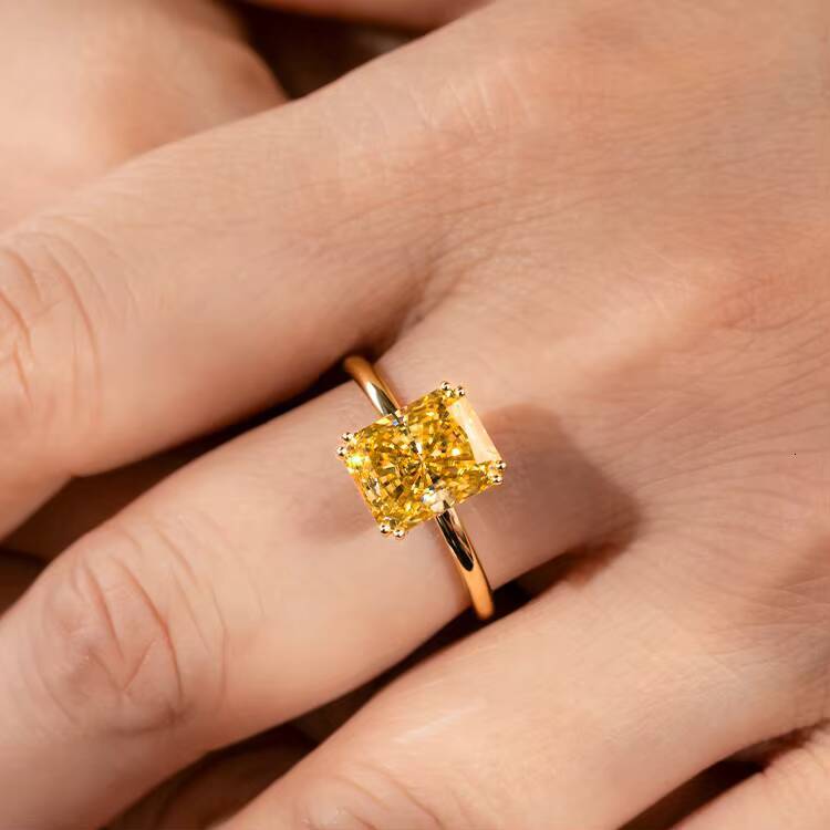 Goldjewelry Factory Wholesale Radiant Cut Good Fire Quality Yellow Moissanite Diamond Stone Rings Women Engagement for Womens