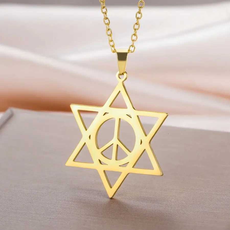 Dawapara Star of David Peace Symbol Necklace Peace Sign Je Hexagram Pendant Protection Talisman Stainless Steel Jewelry M251211